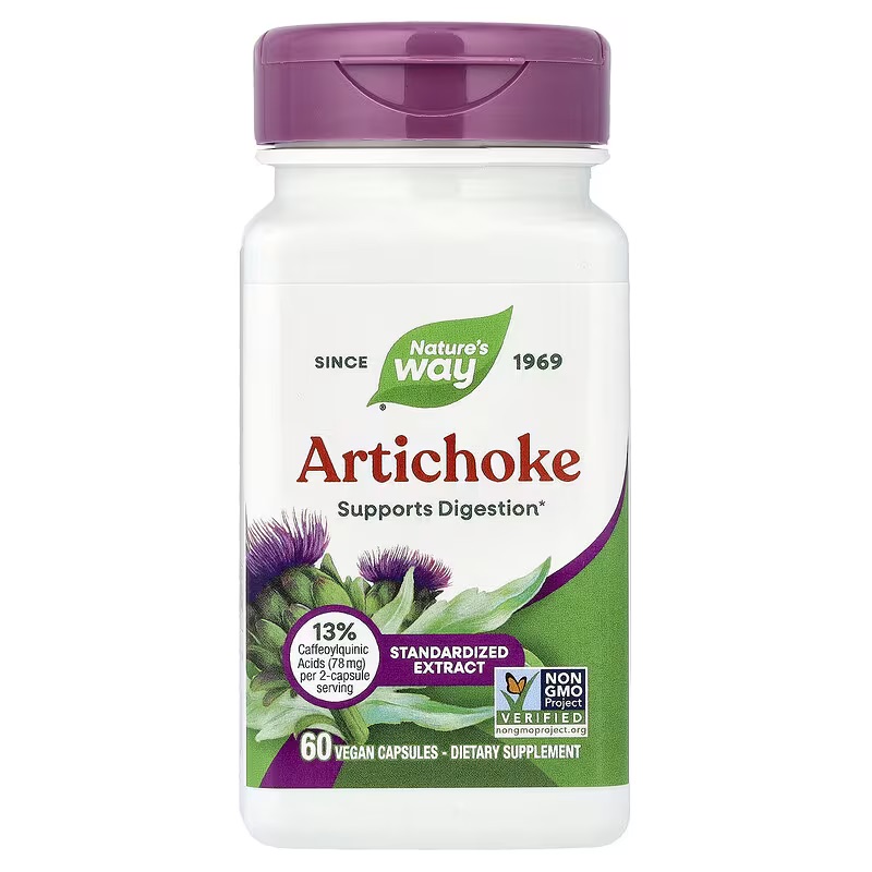 Nature's Way, артишок, стандартизированный экстракт, 60 веганских капсул