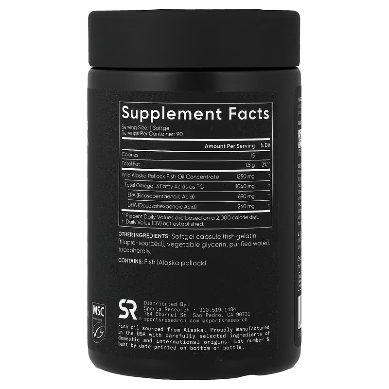 Sports Research, рыбий жир с омега-3, 90 капсул