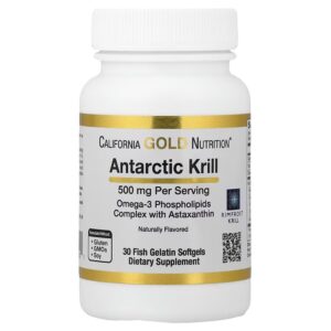 California Gold Nutrition, масло антарктического криля, комплекс фосфолипидов из омега-3 с ЭПК, ДГК и астаксантином, натуральный вкус клубники и лимона, 500 мг, 30 капсул из рыбьего желатина